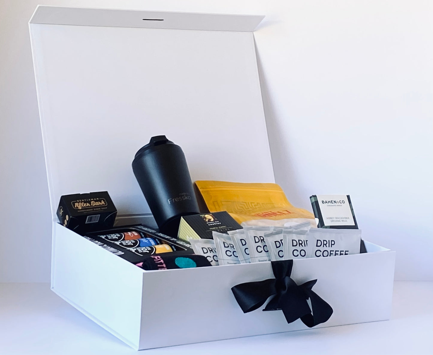 Grind & Grill - gift box for him with BBQ rub pack, reusable coffee cup, drip bag coffee, sandalwood soap and gourmet treats - Gift Bento