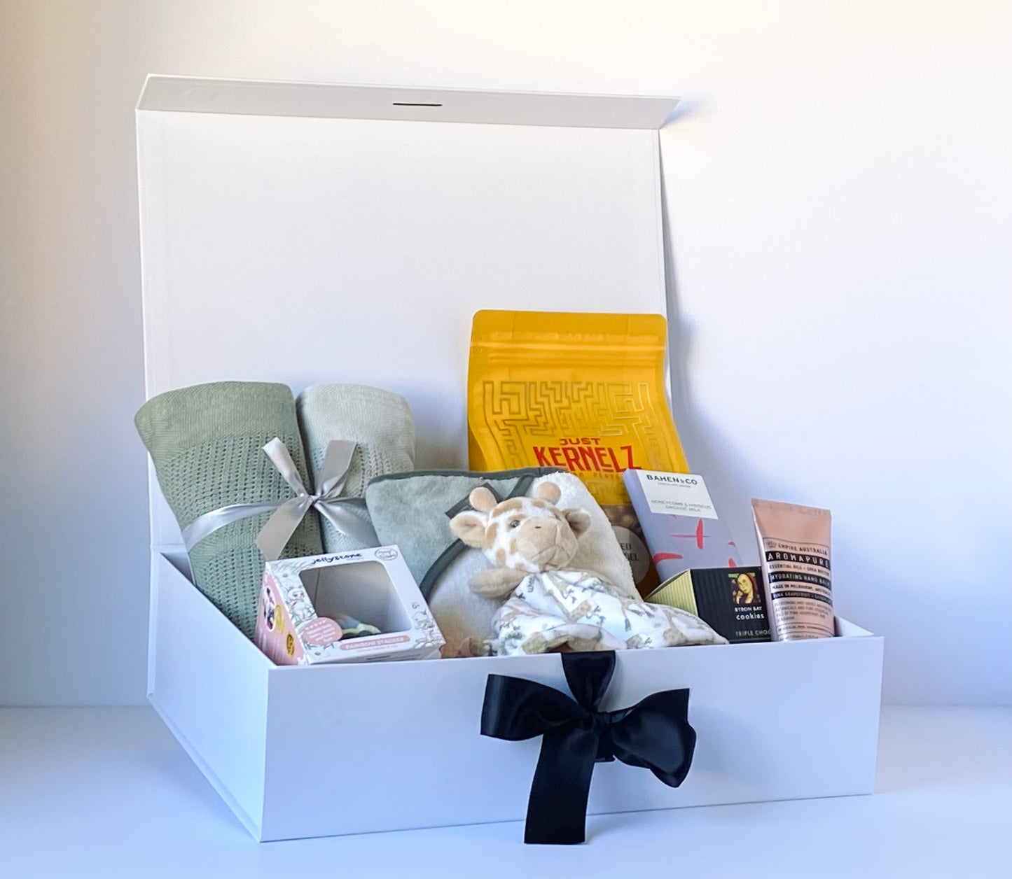 Team No Sleep - new baby gift box with blankets, hooded towel, teether toy, gourmet snacks and pampering treats - Gift Bento
