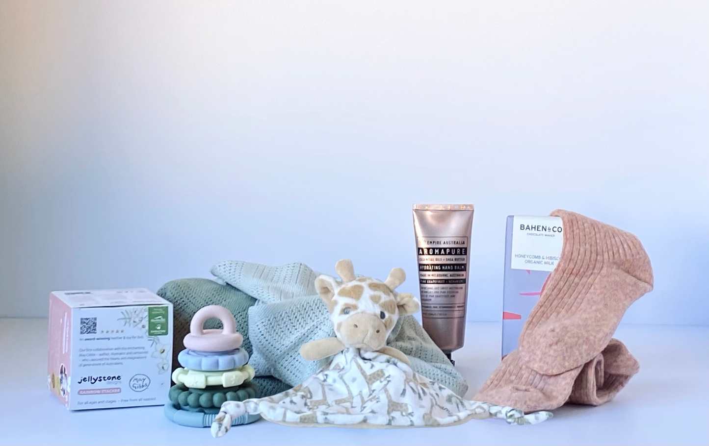 Little Love - baby and mum gift box with cellular blankets, teether toy, chocolate, hand balm and cosy socks - Gift Bento